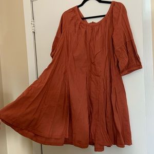 Anthropology Linen Swing Dress Rust Color